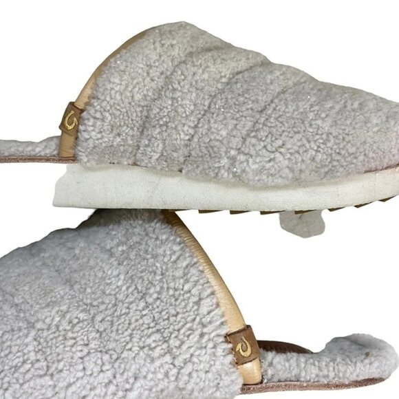 Olukai pupu mua slippers fuzzy white soft cozy women's sz 11 - Picture 6 of 9